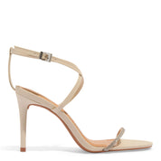 Sandália Santa Lolla Off White Strass Salto Alto Fino