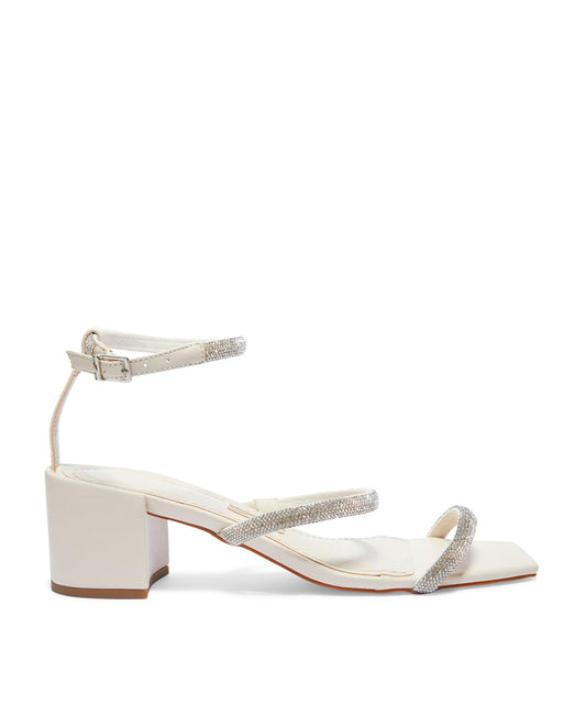 Sandália Santa Lolla Off White Strass Salto Grosso