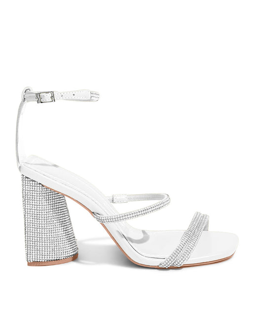 Sandália Santa Lolla Off White Strass Shiny Salto Grosso