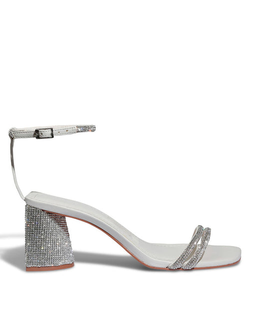 Sandália Santa Lolla Off White Strass Shiny Salto Médio