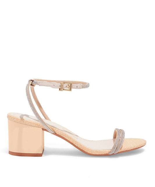 Sandália Santa Lolla Palha Salto Bloco Baixo Brilho Strass