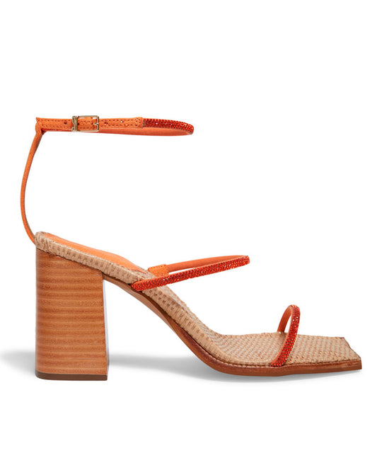 Sandália Santa Lolla Palha Tiras Strass Salto Grosso