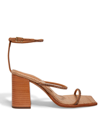 Sandália Santa Lolla Palha Tiras Strass Salto Madeira