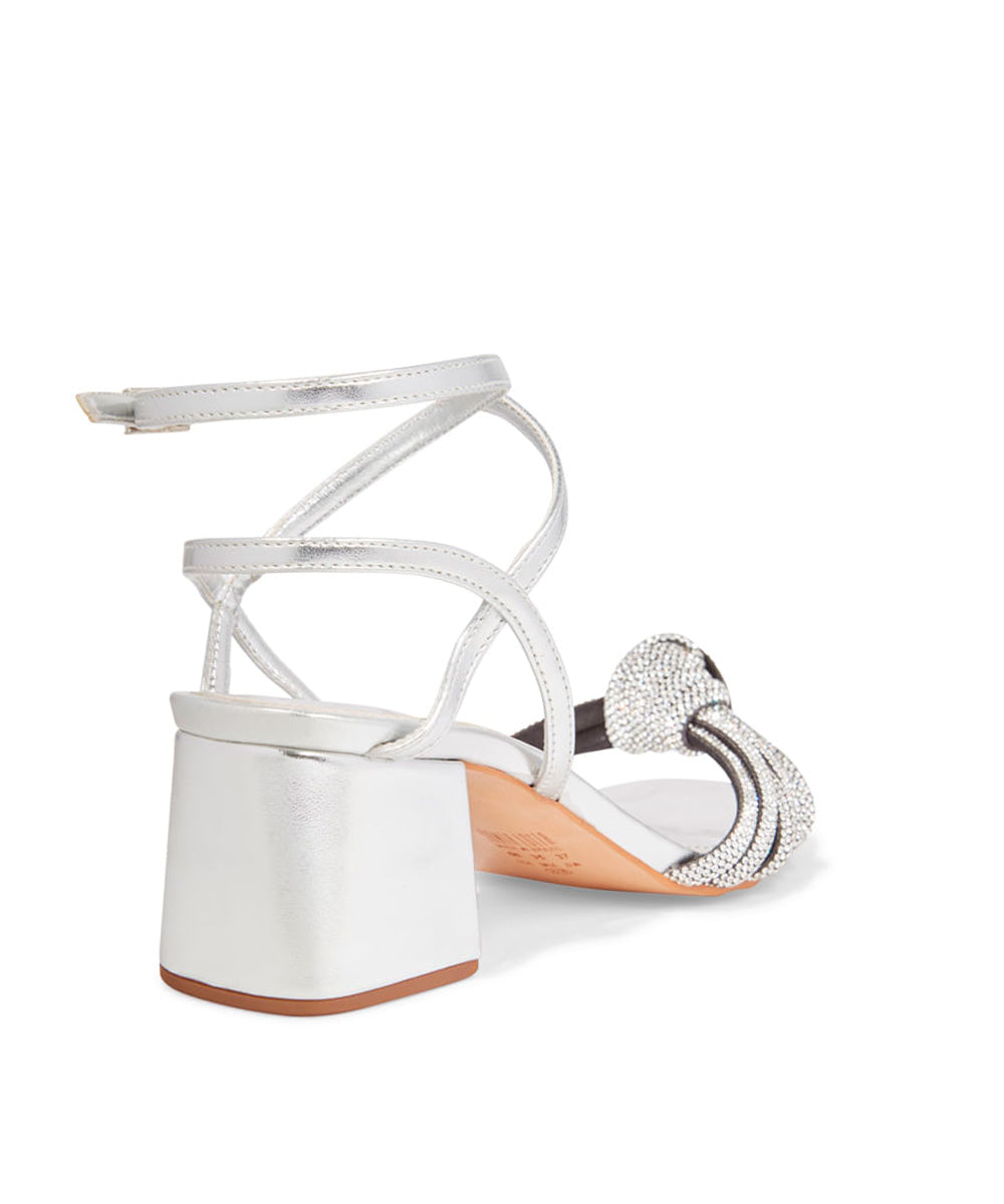 Sandália Santa Lolla Prata Nó Salto Bloco Baixo Strass