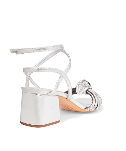 Sandália Santa Lolla Prata Nó Salto Bloco Baixo Strass