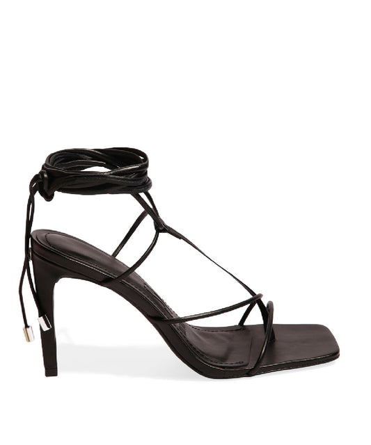 Sandália Santa Lolla Preta Amarração Salto Alto