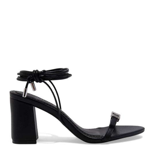 Sandália Santa Lolla Preta Amarração Salto Bloco Médio