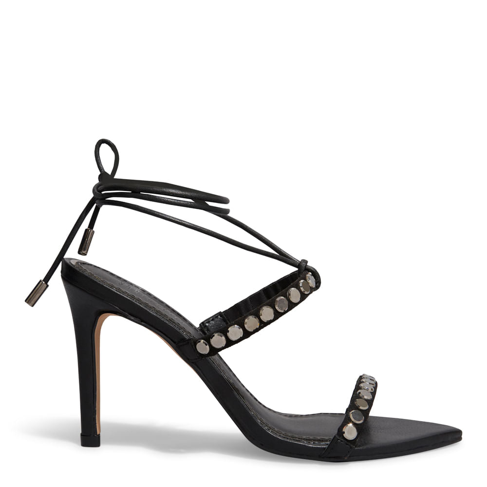 Sandália Santa Lolla Preta Amarração Tiras Em Pedraria