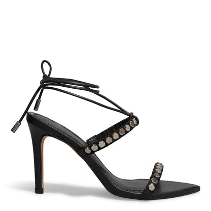 Sandália Santa Lolla Preta Amarração Tiras Em Pedraria