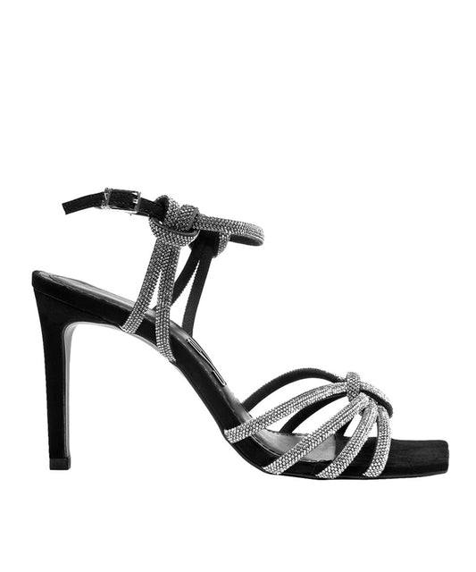 Sandália Santa Lolla Preta Camurça Tiras Strass