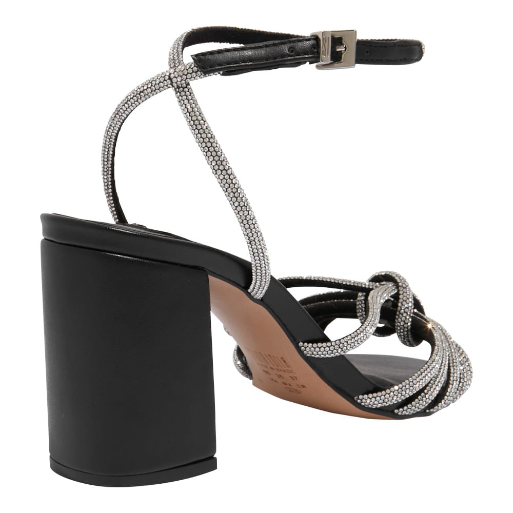 Sandália Santa Lolla Preta Salto Bloco Tiras Strass