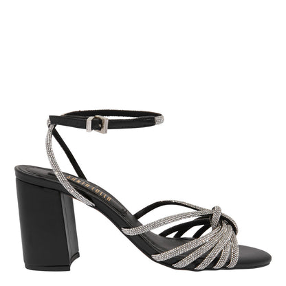 Sandália Santa Lolla Preta Salto Bloco Tiras Strass