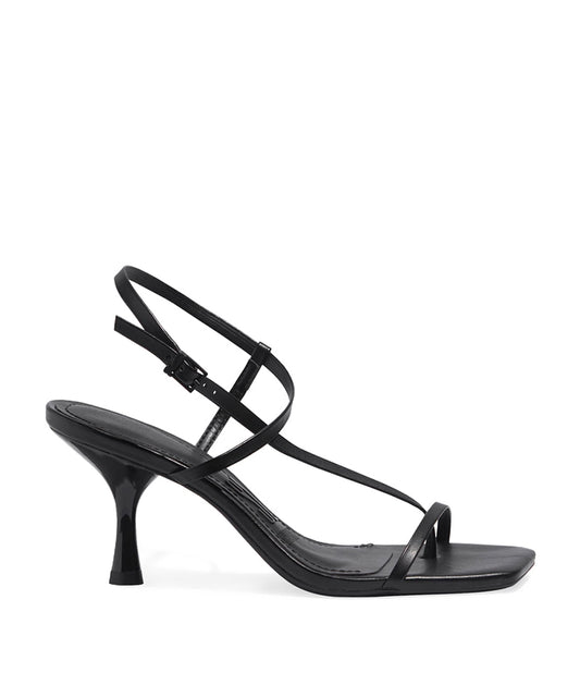 Sandália Santa Lolla Preta Salto Médio Bico Quadrado