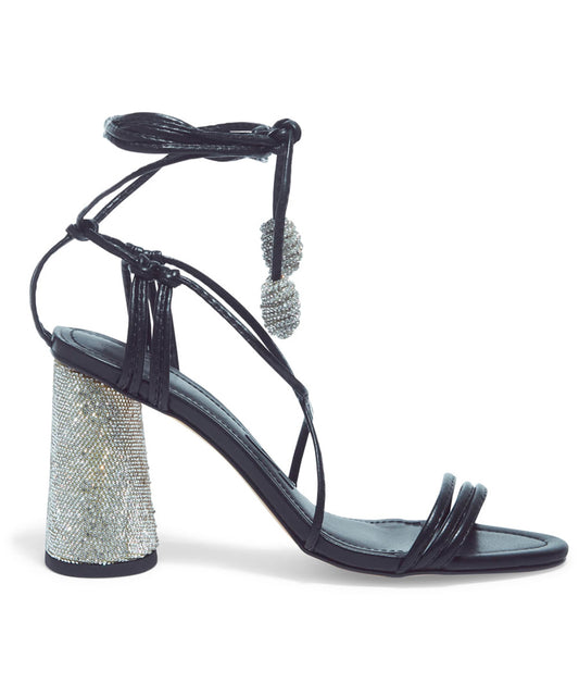 Sandália Santa Lolla Preta Salto Strass Amarração