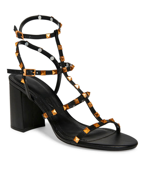 Sandália Santa Lolla Preta Spikes Salto Grosso
