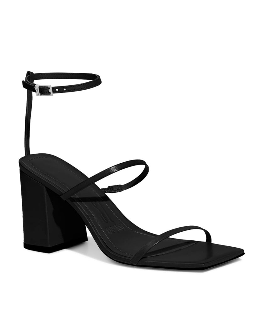 Sandália Santa Lolla Preta Tiras Finas Salto Bloco