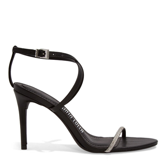 Sandália Santa Lolla Preta Tiras Strass Salto Alto Fino