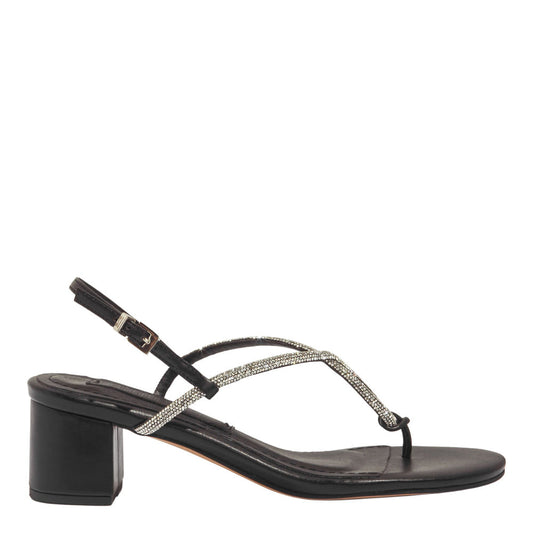 Sandália Santa Lolla Preta Tiras Strass Salto Bloco Médio