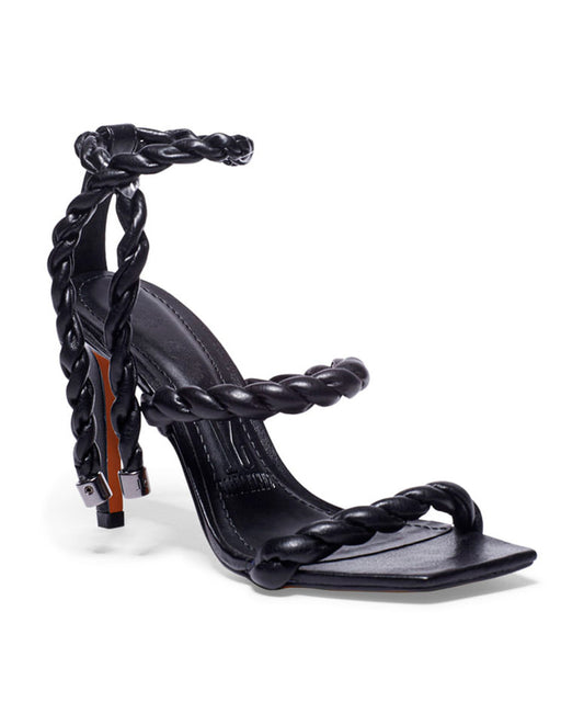 Sandália Santa Lolla Preta Tiras Tramadas Amarração