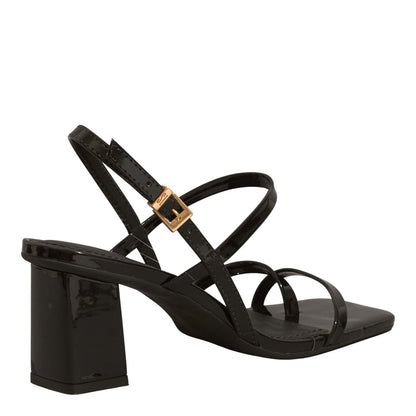 Sandália Santa Lolla Preta Verniz Salto Médio