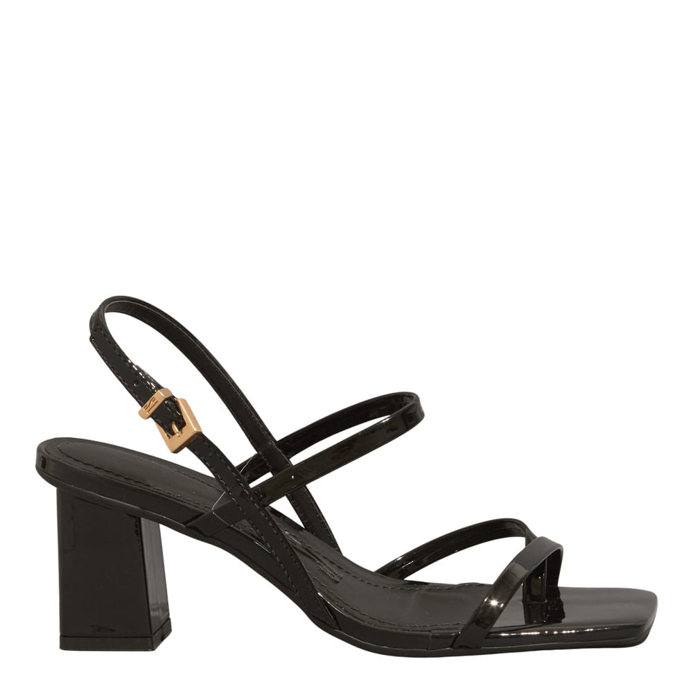 Sandália Santa Lolla Preta Verniz Salto Médio