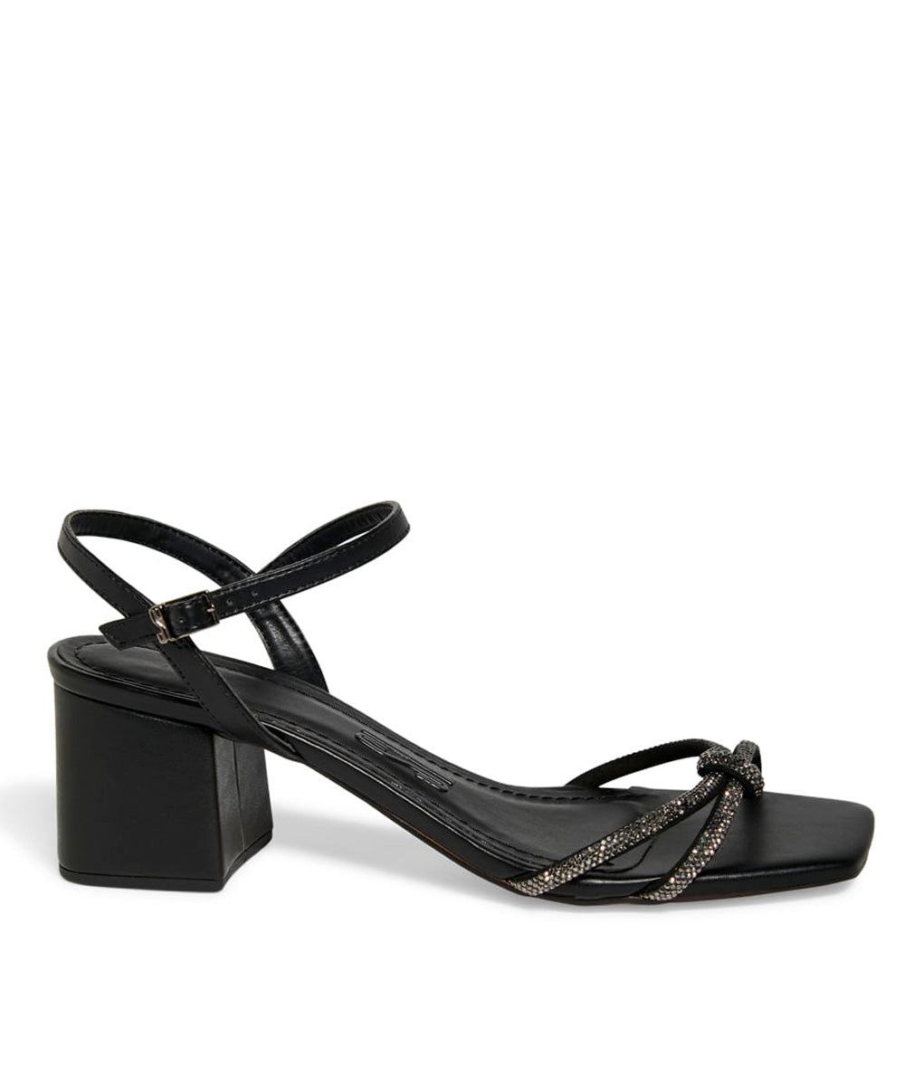Sandália Santa Lolla Preto Strass Salto Grosso
