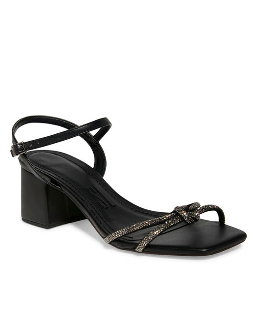 Sandália Santa Lolla Preto Strass Salto Grosso