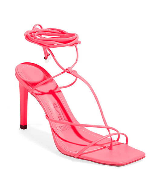 Sandália Santa Lolla Rosa Intenso Amarração Salto Alto