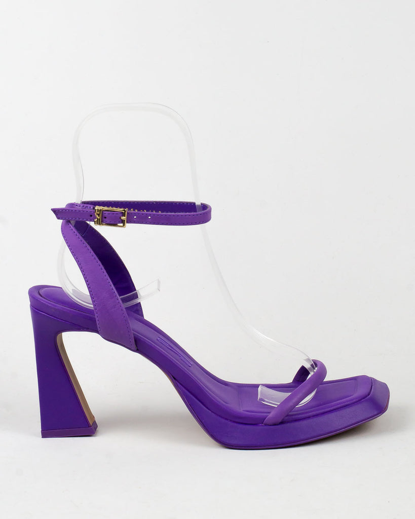 Sandália Santa Lolla Roxo Couro Salto Invertido