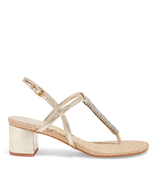 Sandália Santa Lolla Salto Bloco Dourada Metalizado