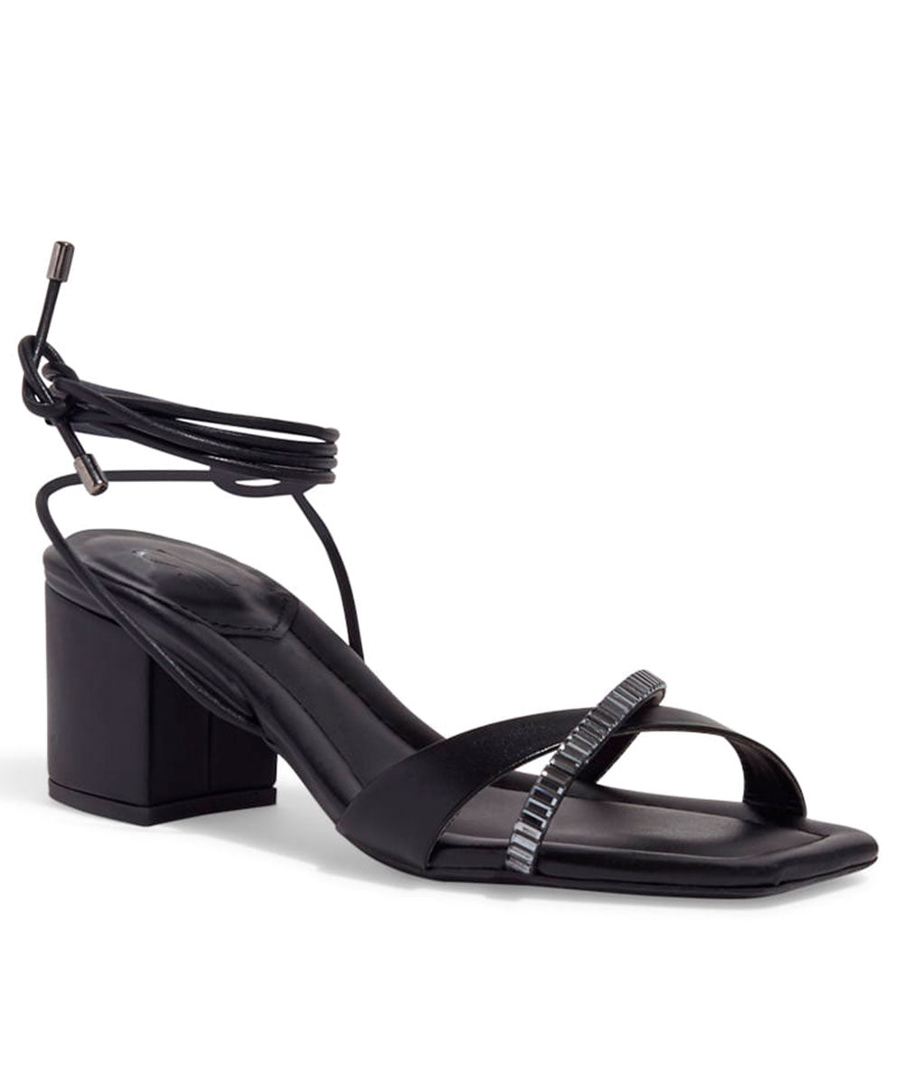 Sandália Santa Lolla Salto Bloco Médio Amarração Preta