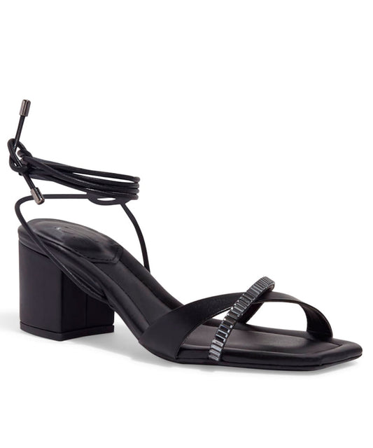 Sandália Santa Lolla Salto Bloco Médio Amarração Preta