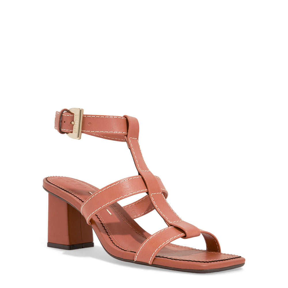 Sandália Santa Lolla Salto Bloco Tiras Grossas Caramelo