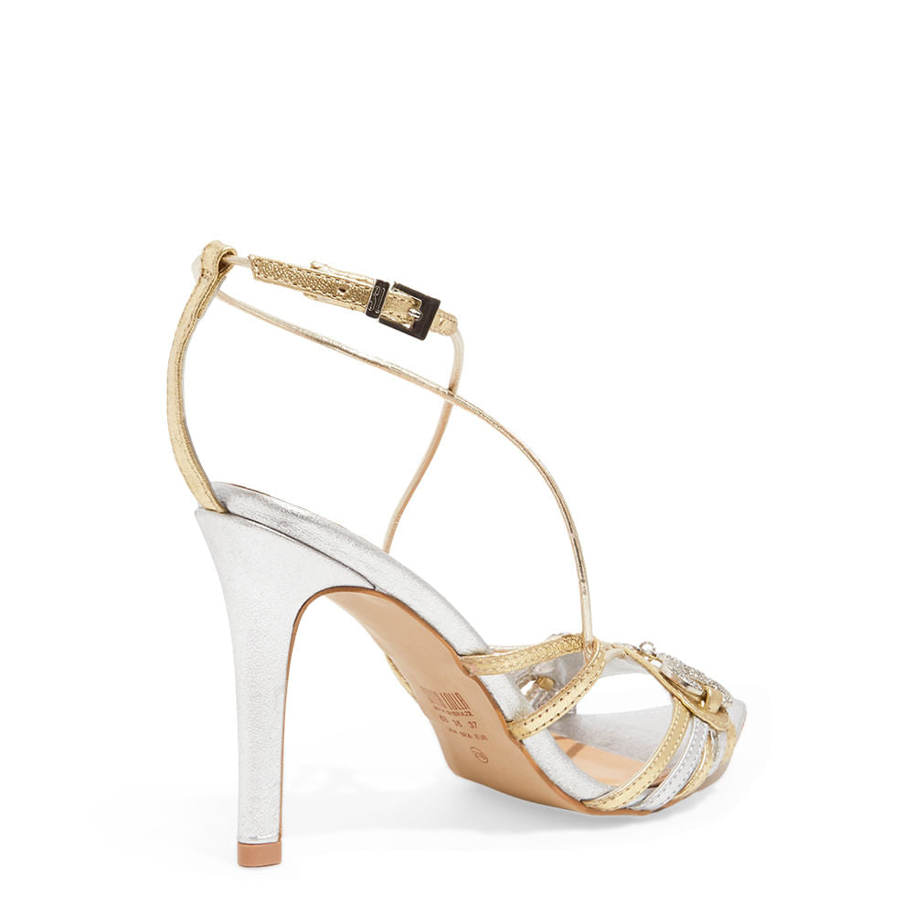 Sandália Santa Lolla Salto Fino Prata Dourada Metalizada 