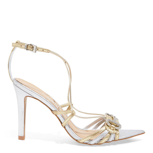 Sandália Santa Lolla Salto Fino Prata Dourada Metalizada 