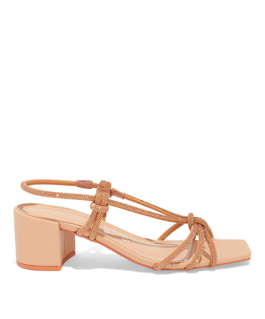 Sandália Santa Lolla Shiny Bege Tiras Brilho Salto Bloco