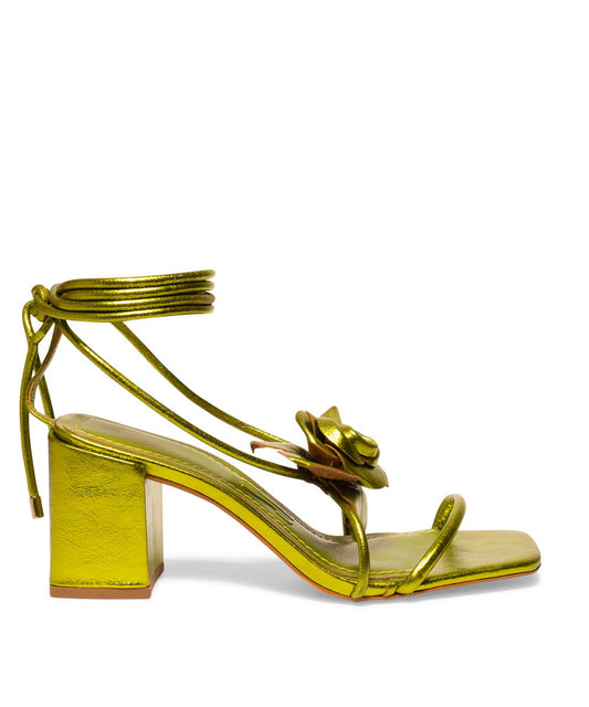 Sandália Santa Lolla Verde Flor Salto Bloco Amarração