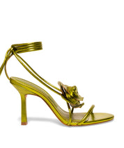 Sandália Santa Lolla Verde Flor Salto Fino Amarração