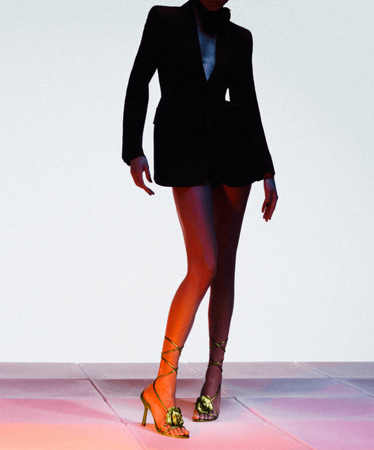 Sandália Santa Lolla Verde Flor Salto Fino Amarração