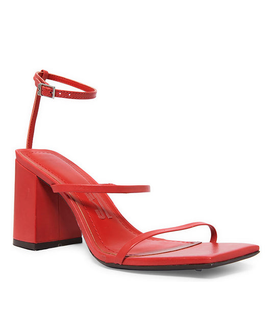 Sandália Santa Lolla Vermelho Tiras Salto Grosso