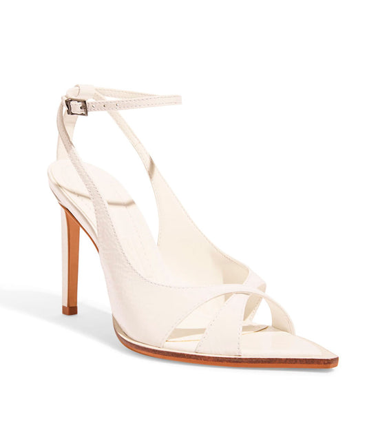 Sandália Santa Lolla Verniz Branco Salto Alto Bico Fino