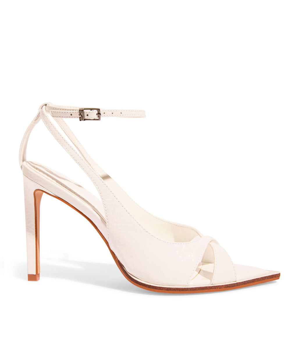 Sandália Santa Lolla Verniz Branco Salto Alto Bico Fino
