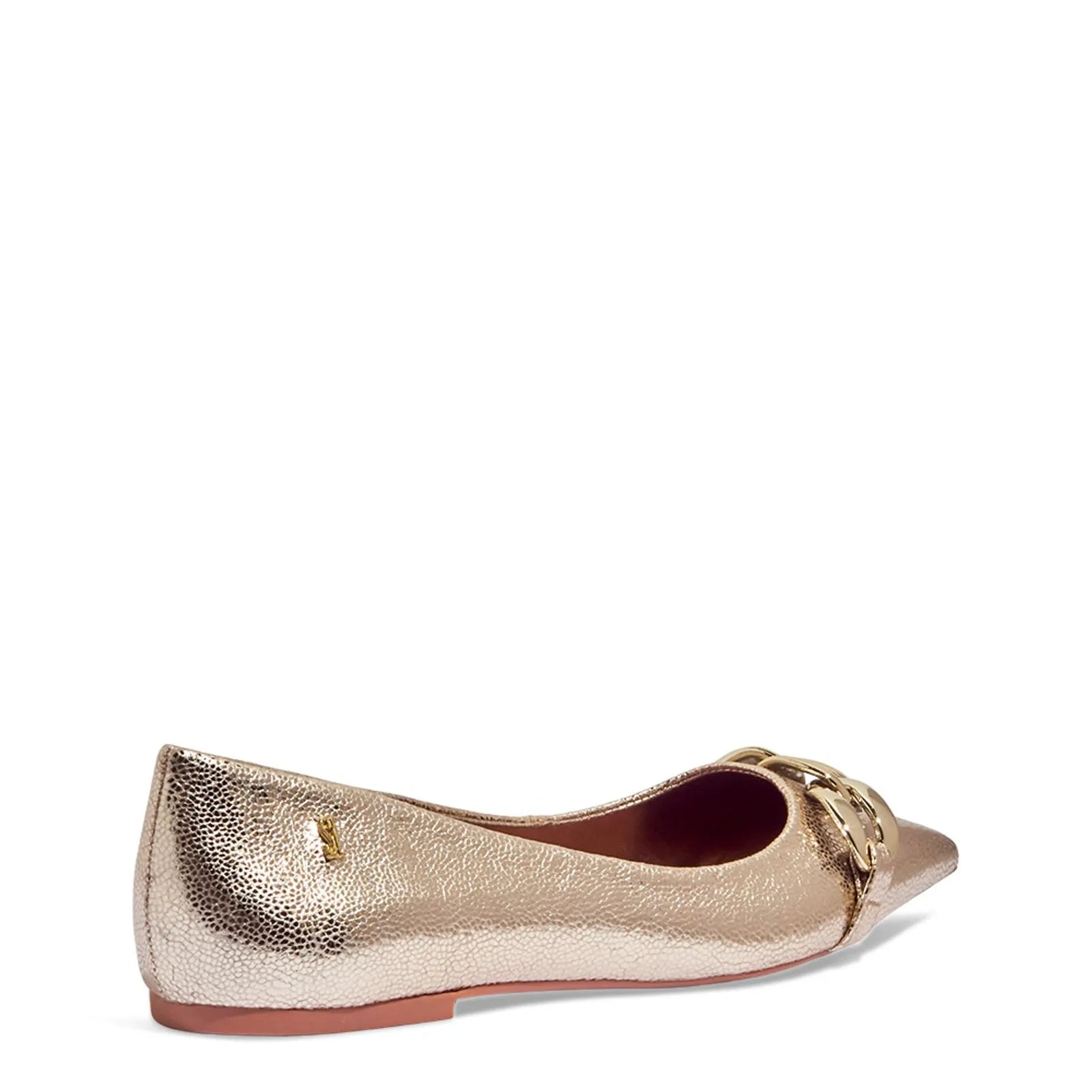 Sapatilha Santa Lolla Dourada Metalizada Correntes Bico Fino