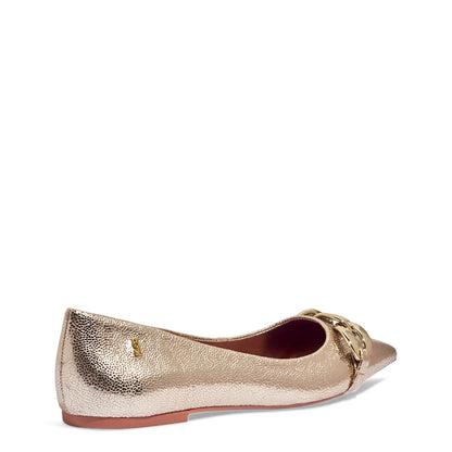 Sapatilha Santa Lolla Dourada Metalizada Correntes Bico Fino