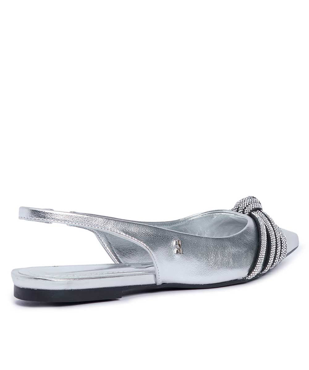 Sapatilha Santa Lolla Metalizada Bico Fino Strass Prata