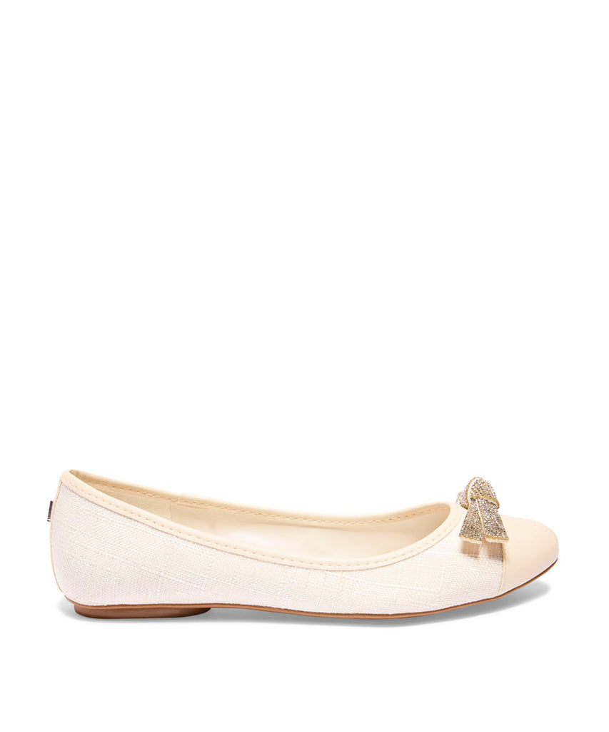 Sapatilha Santa Lolla Off White Linho Laço Strass