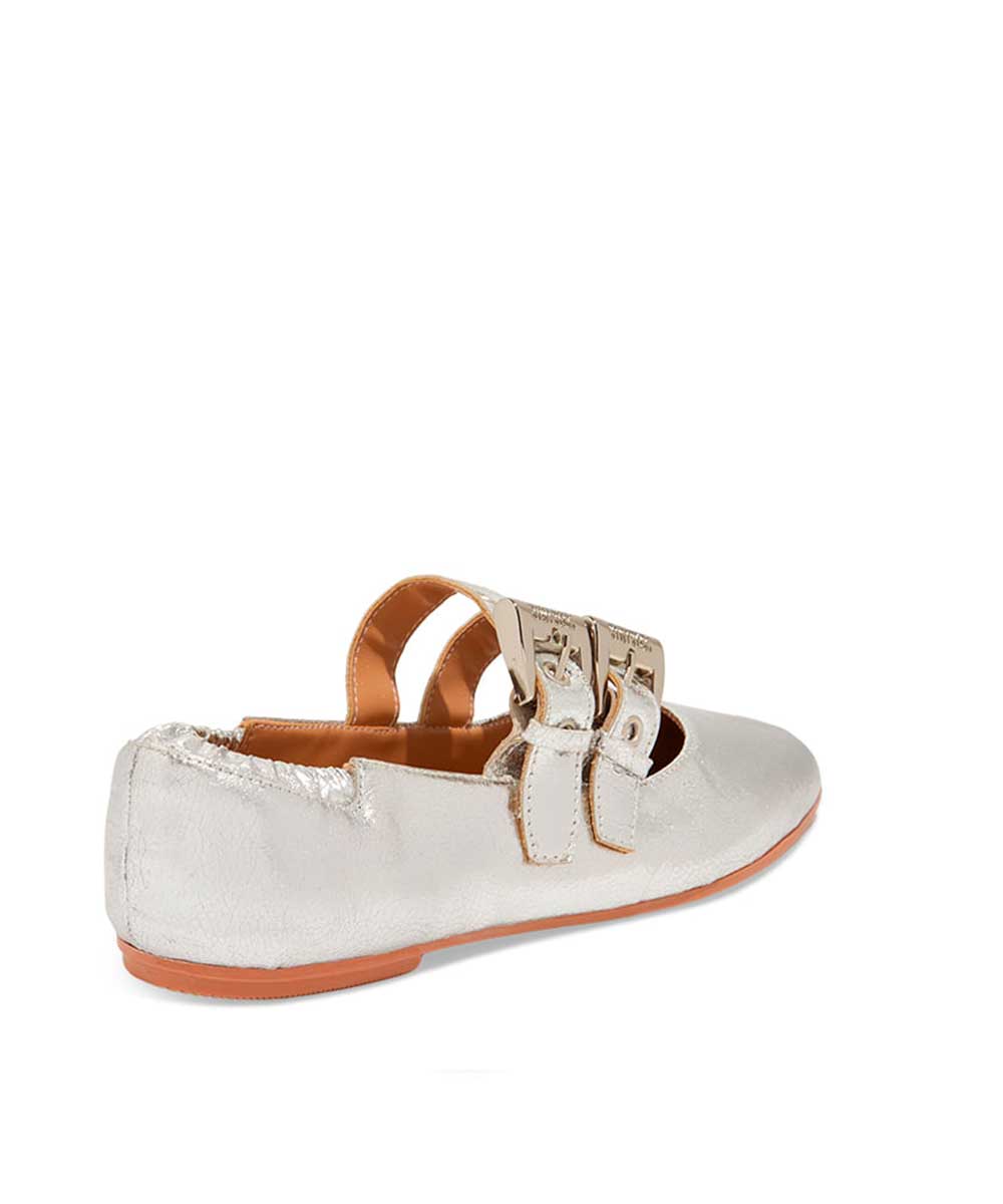 Sapatilha Santa Lolla Prata Bico Quadrado Fivela Ilhós