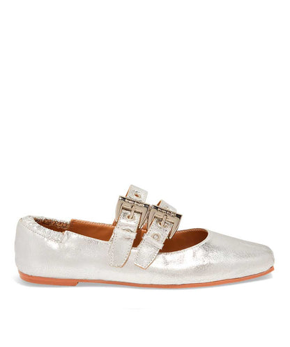 Sapatilha Santa Lolla Prata Bico Quadrado Fivela Ilhós