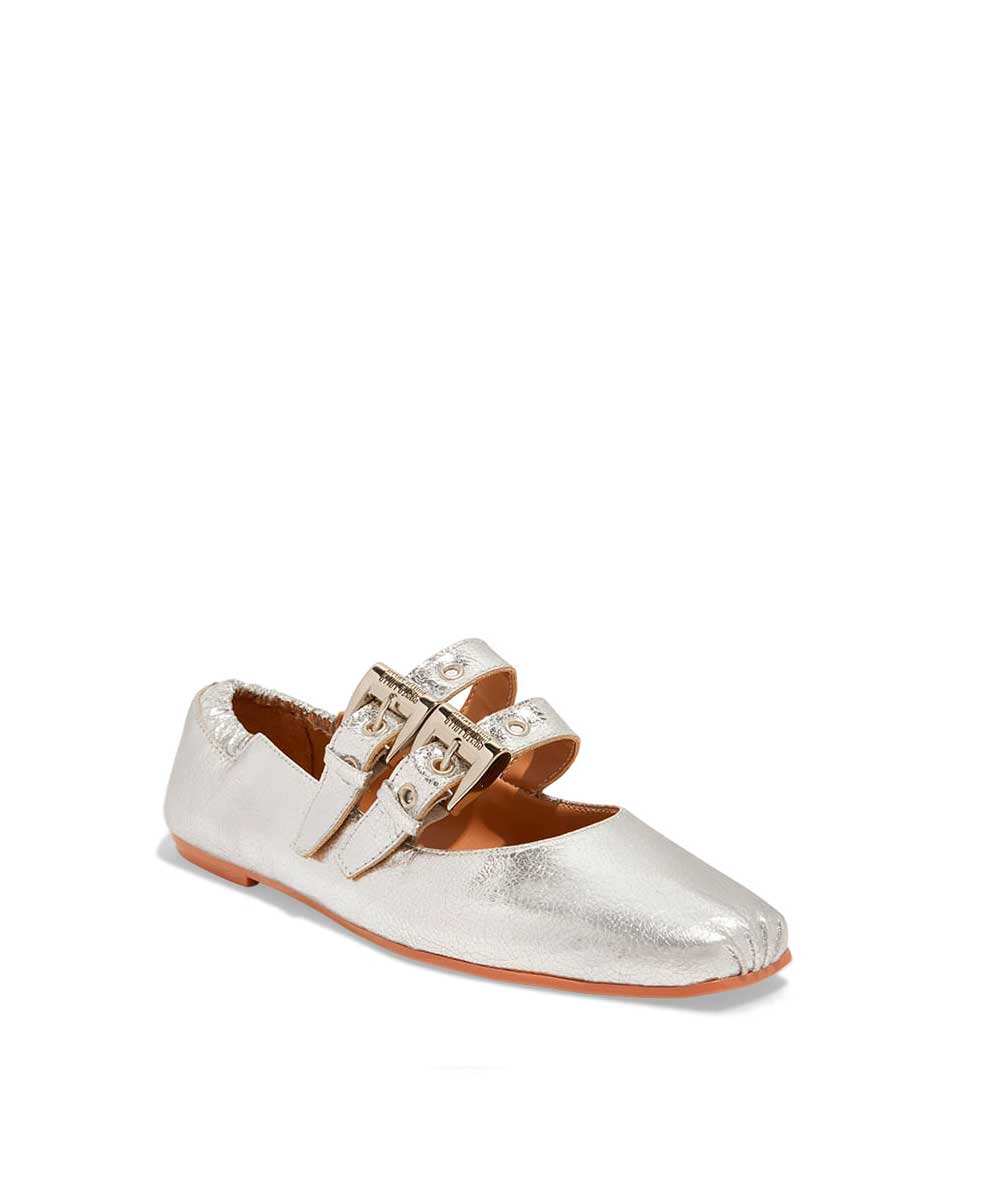 Sapatilha Santa Lolla Prata Bico Quadrado Fivela Ilhós