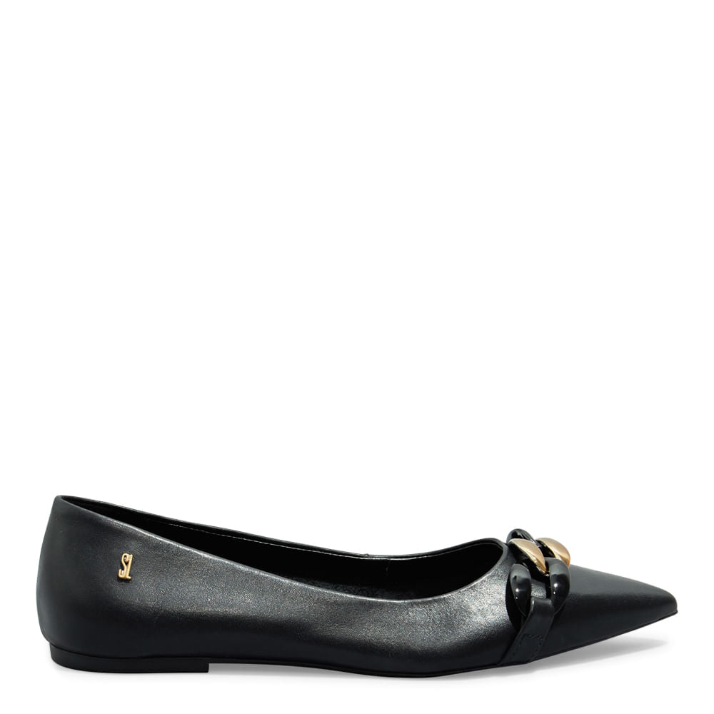 Sapatilha Santa Lolla Preta Couro Correntes Bico Fino